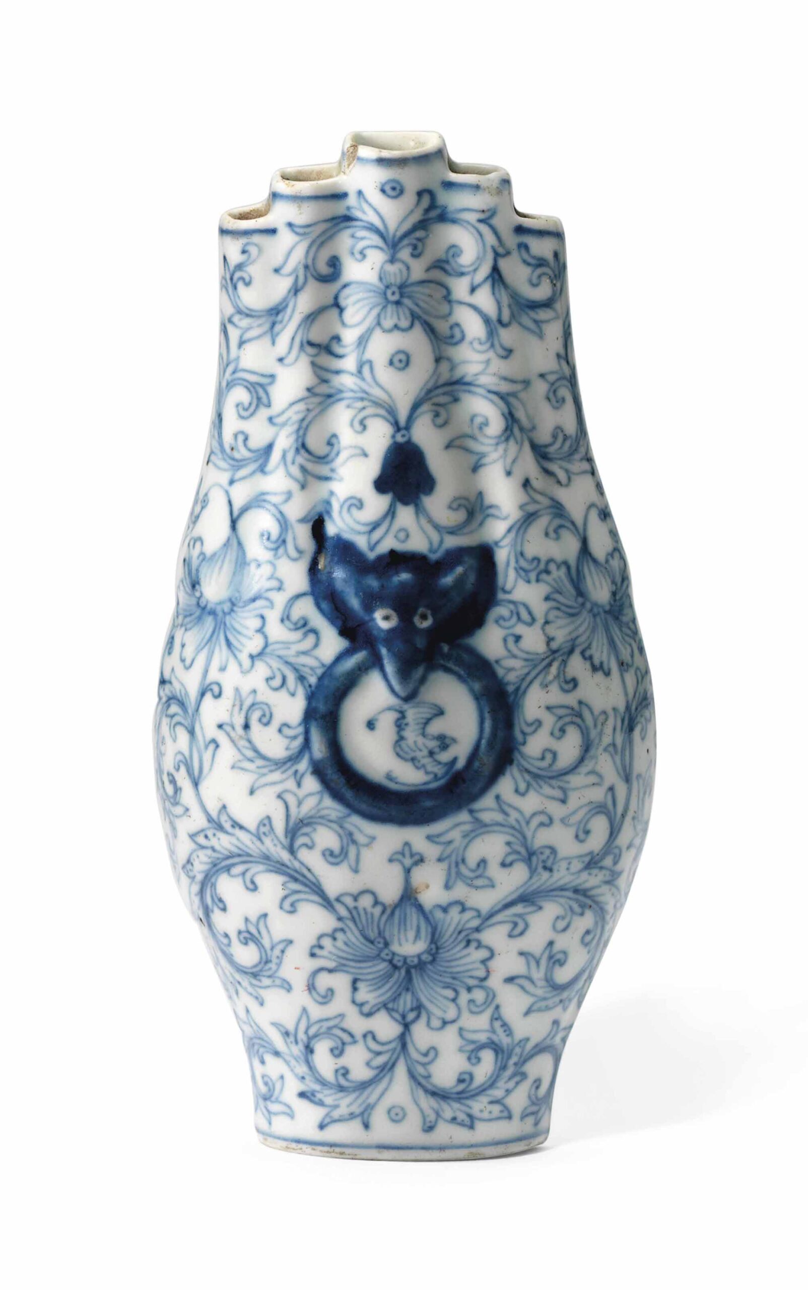 A BLUE AND WHITE ‘LOTUS’ WALL VASE