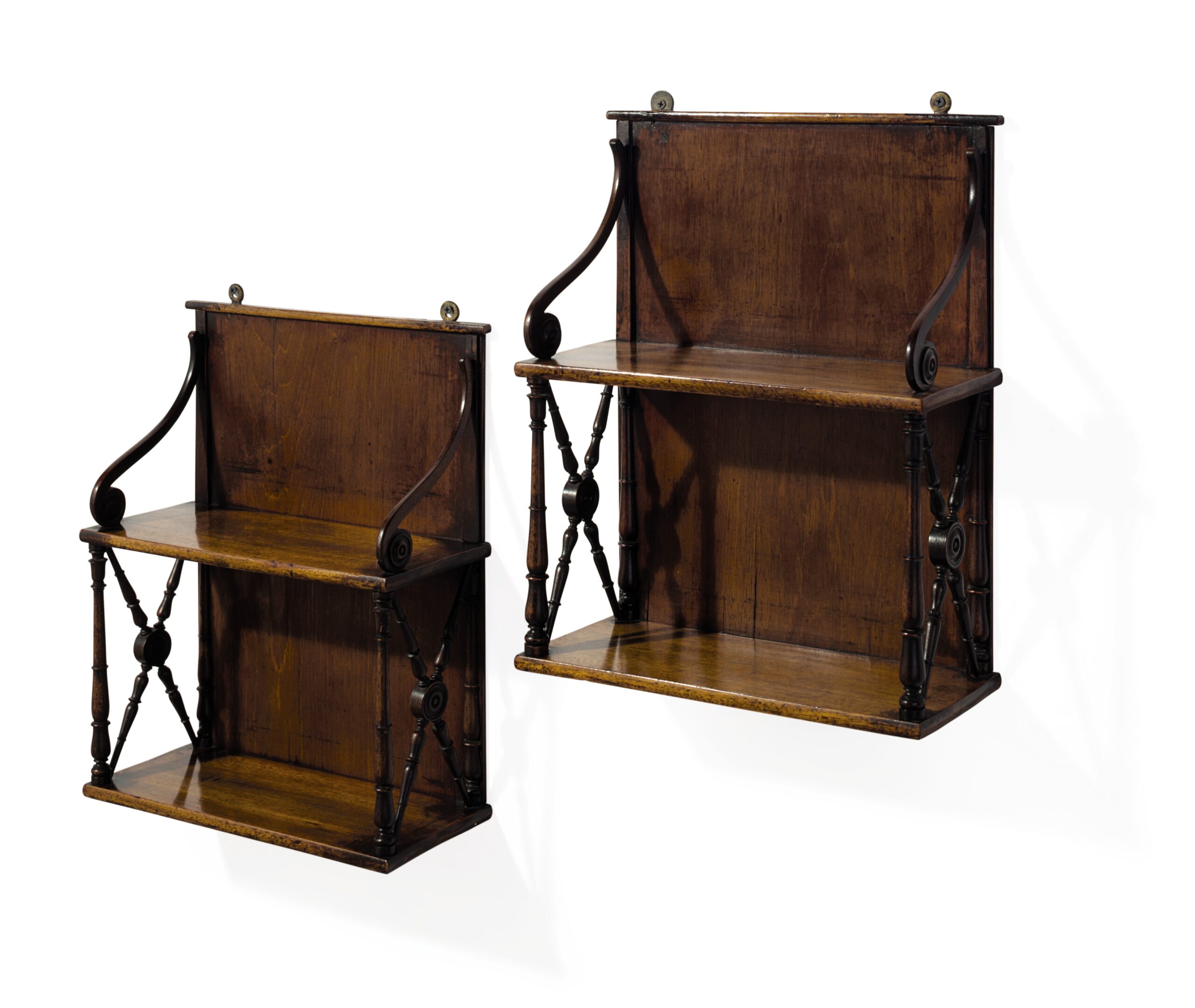 A PAIR OF ENGLISH MAHOGANY HANGING SHELVES