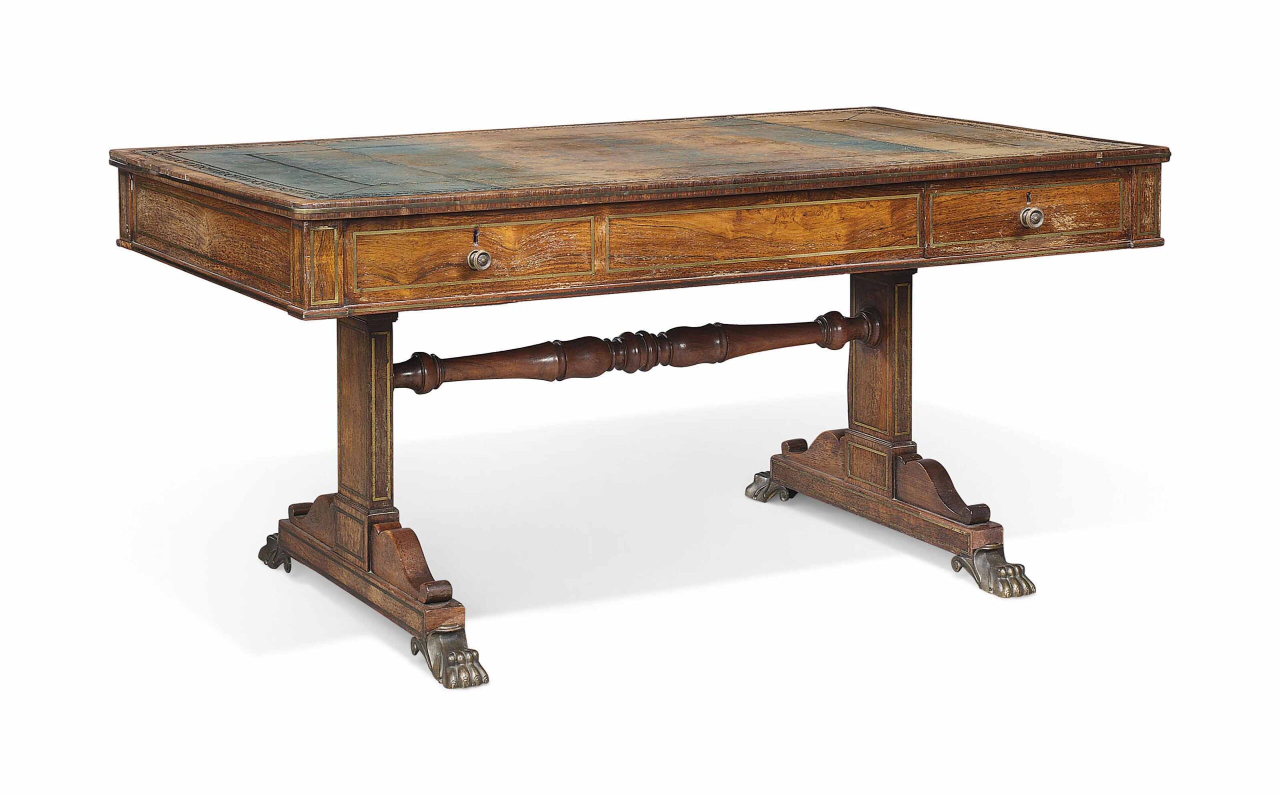 A REGENCY BRASS-INLAID ROSEWOOD LIBRARY TABLE