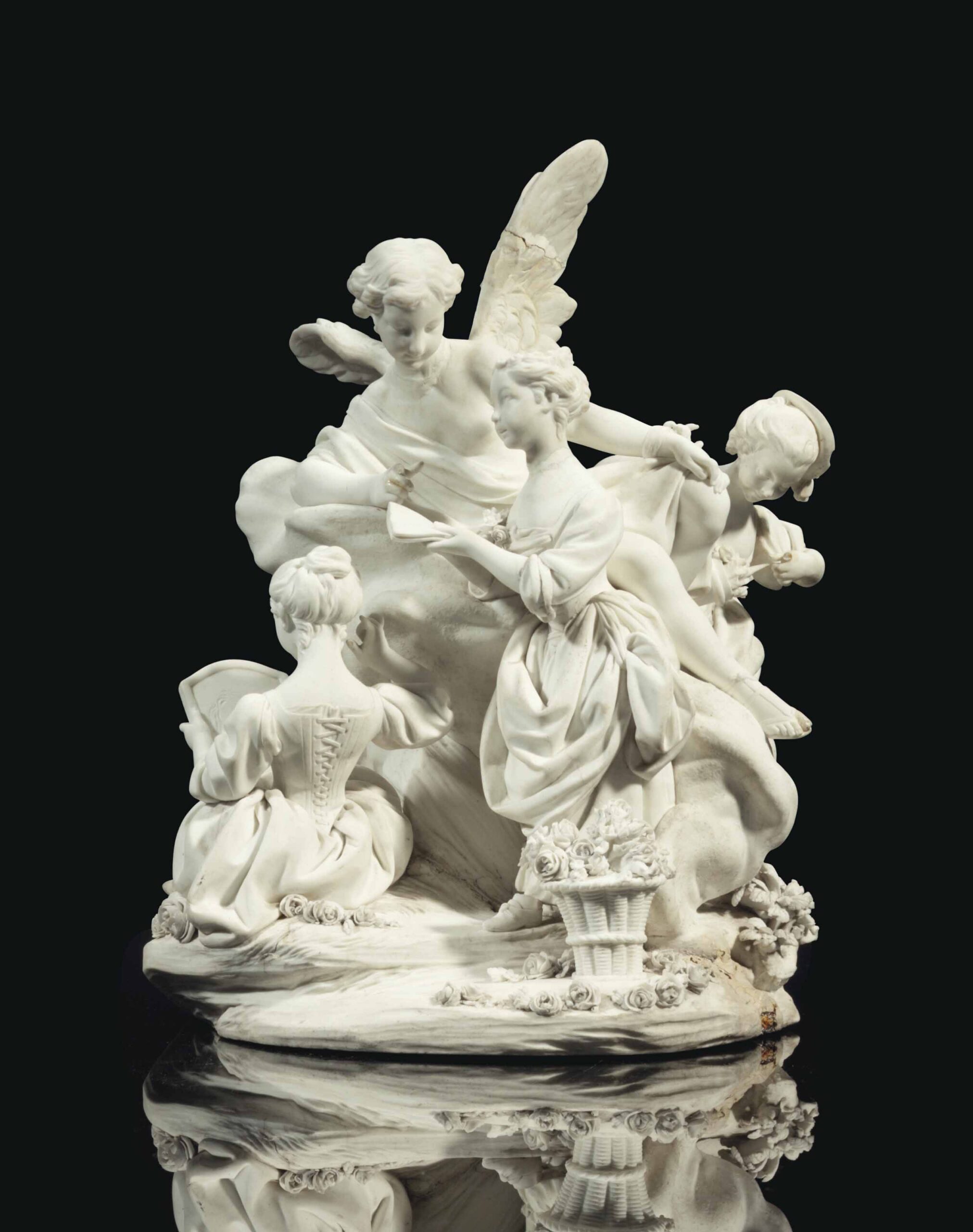 A SEVRES BISCUIT PORCELAIN FIGURE GROUP ‘L’EDUCATION DE L’AMOUR’ OR ‘L’AMOUR PRECEPTEUR’