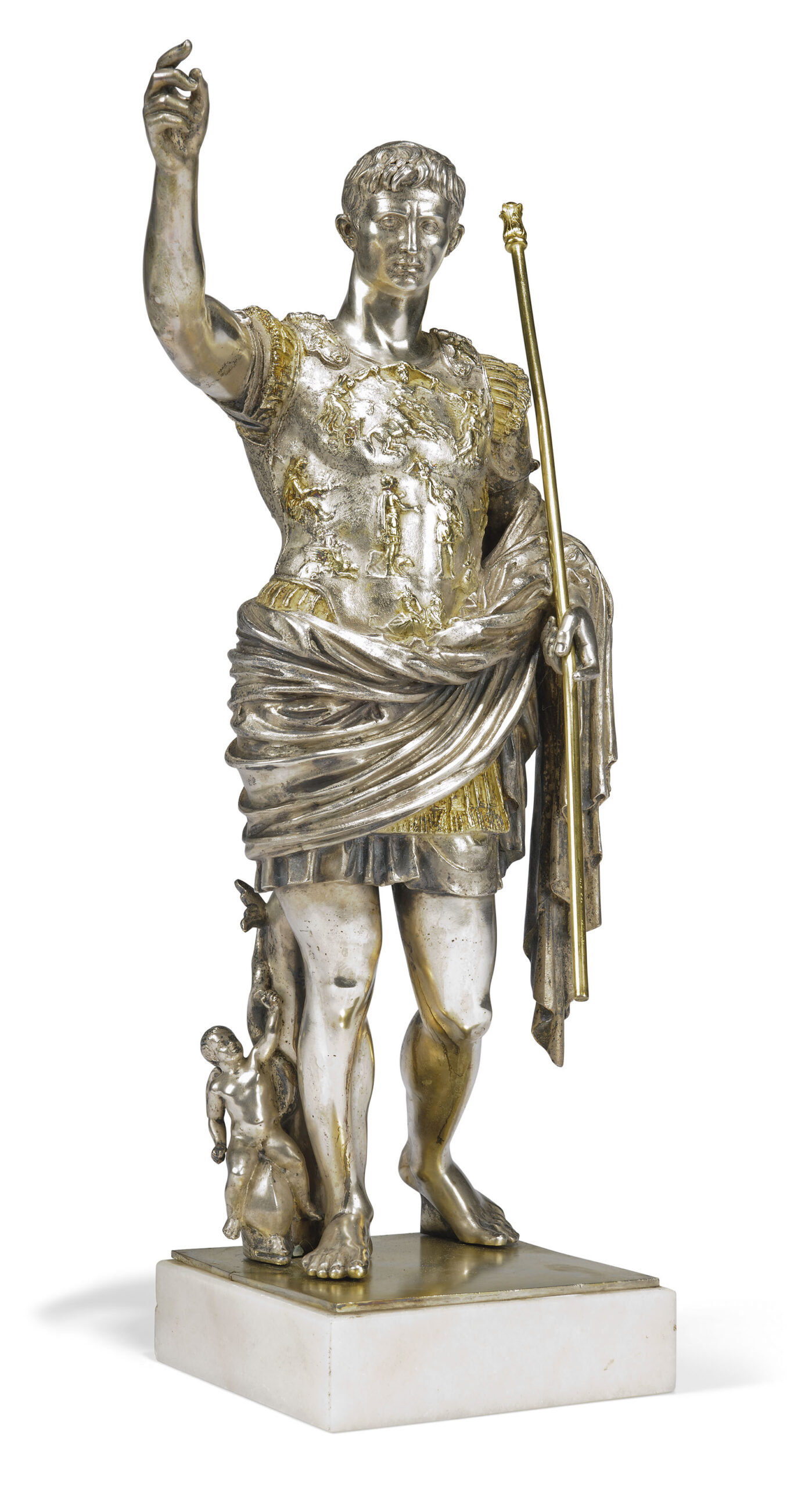 AN ITALIAN PARCEL-GILT WHITE-METAL ELECTROTYPE MODEL OF JULIUS CAESAR