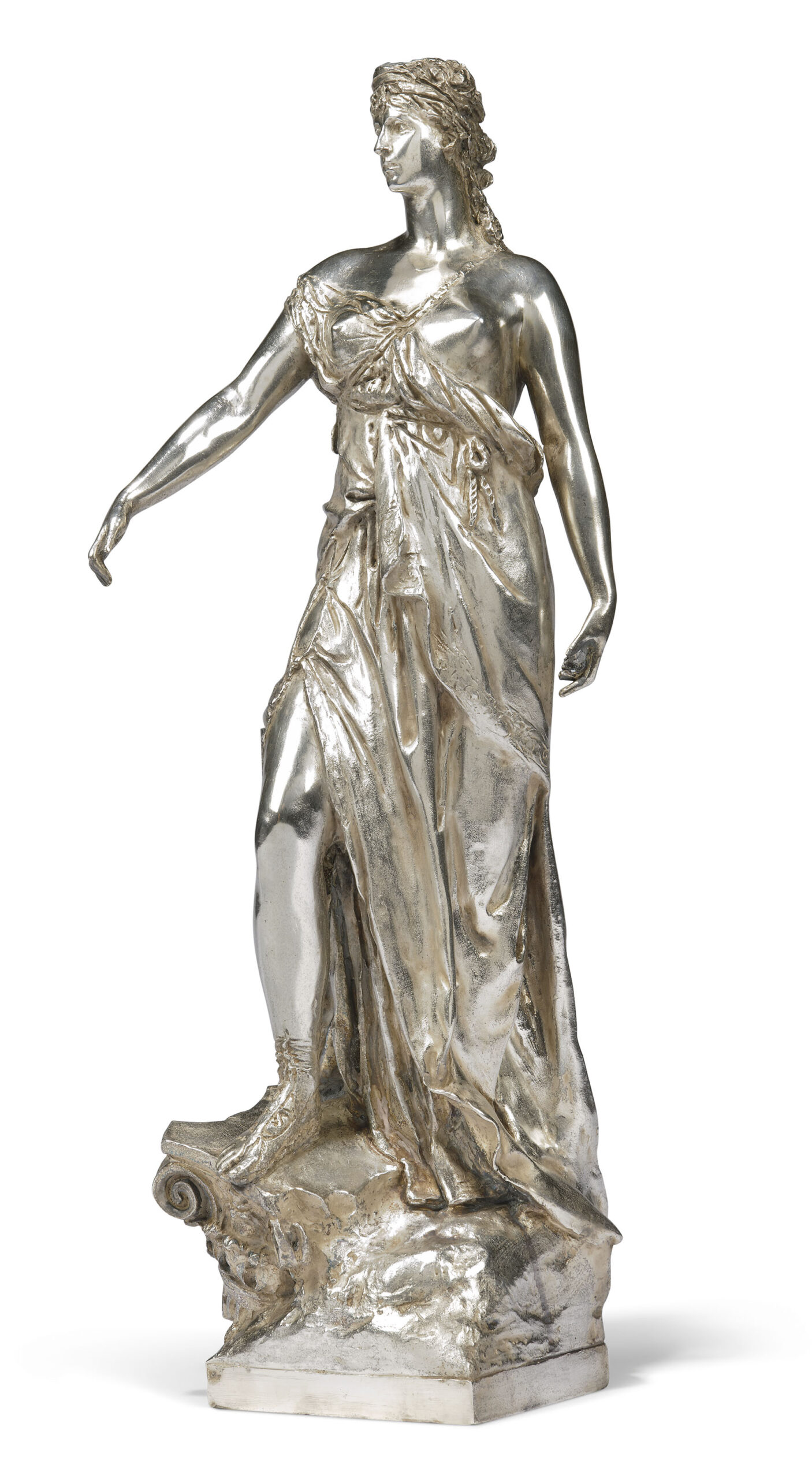 AN ITALIAN WHITE-METAL ELECTROTYPE FIGURE OF A CLASSICAL MAIDEN