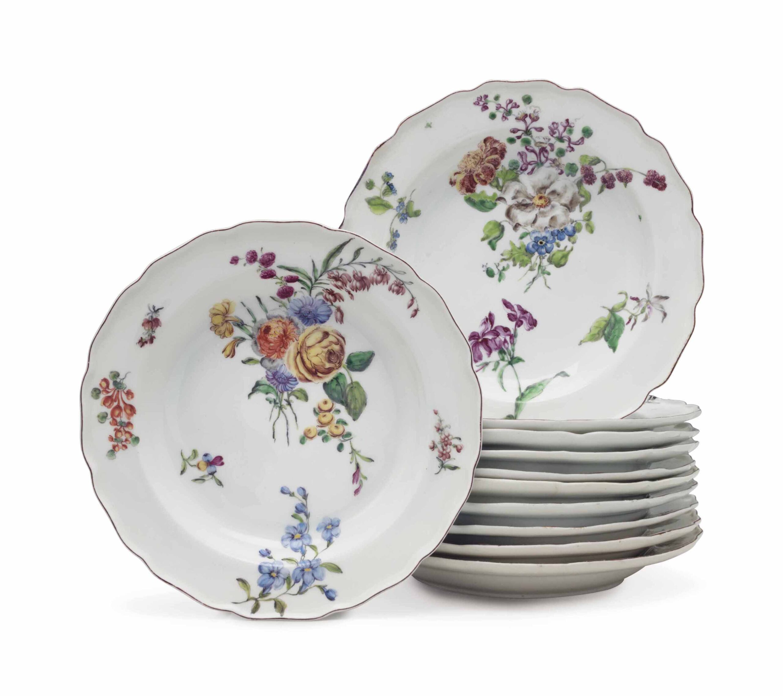 FOURTEEN CHELSEA PORCELAIN PLATES
