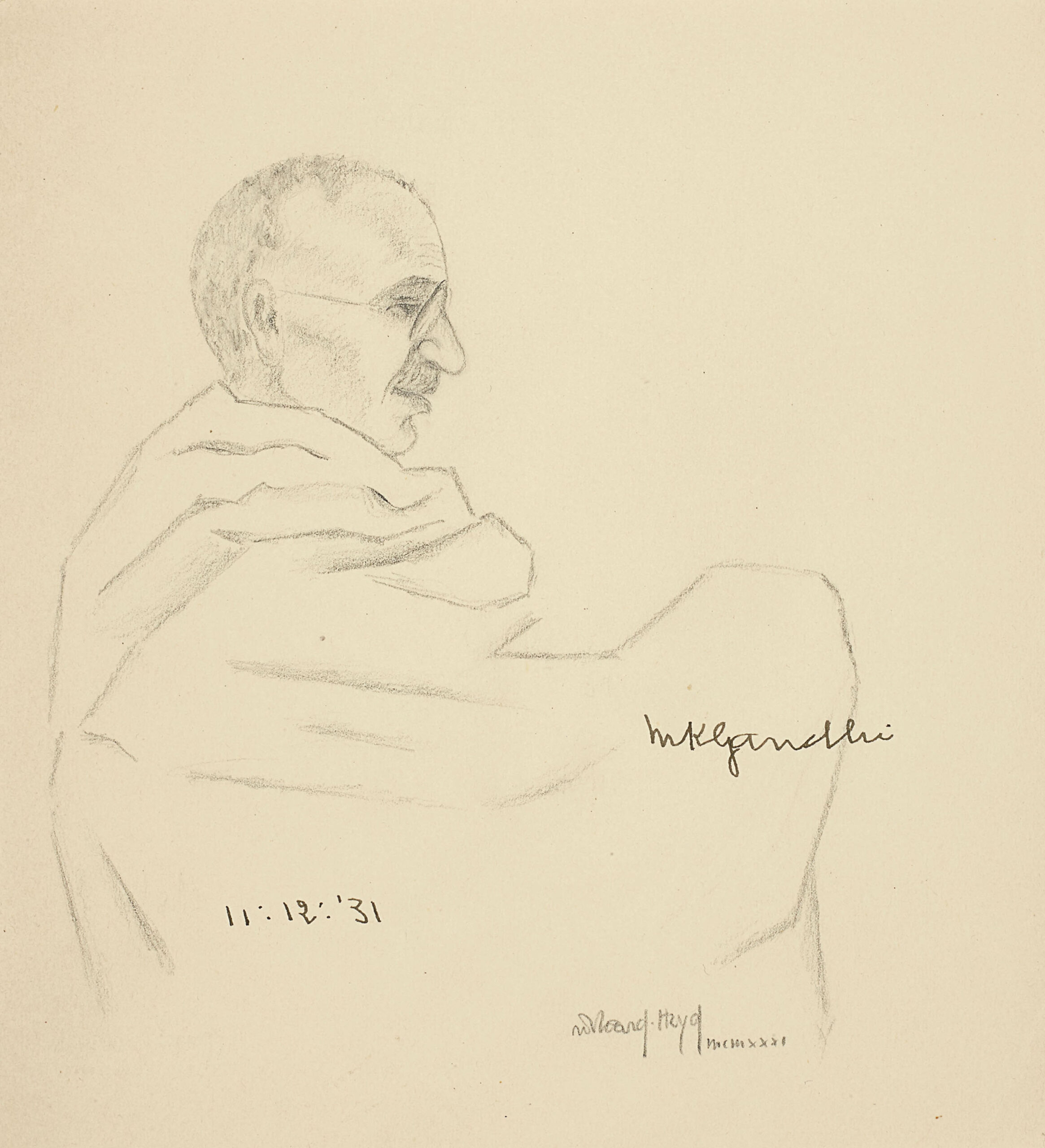 GANDHI, Mohandas Karamchand (1869-1948) – HEYD, Richard. Portrait du Mahatma Gandhi