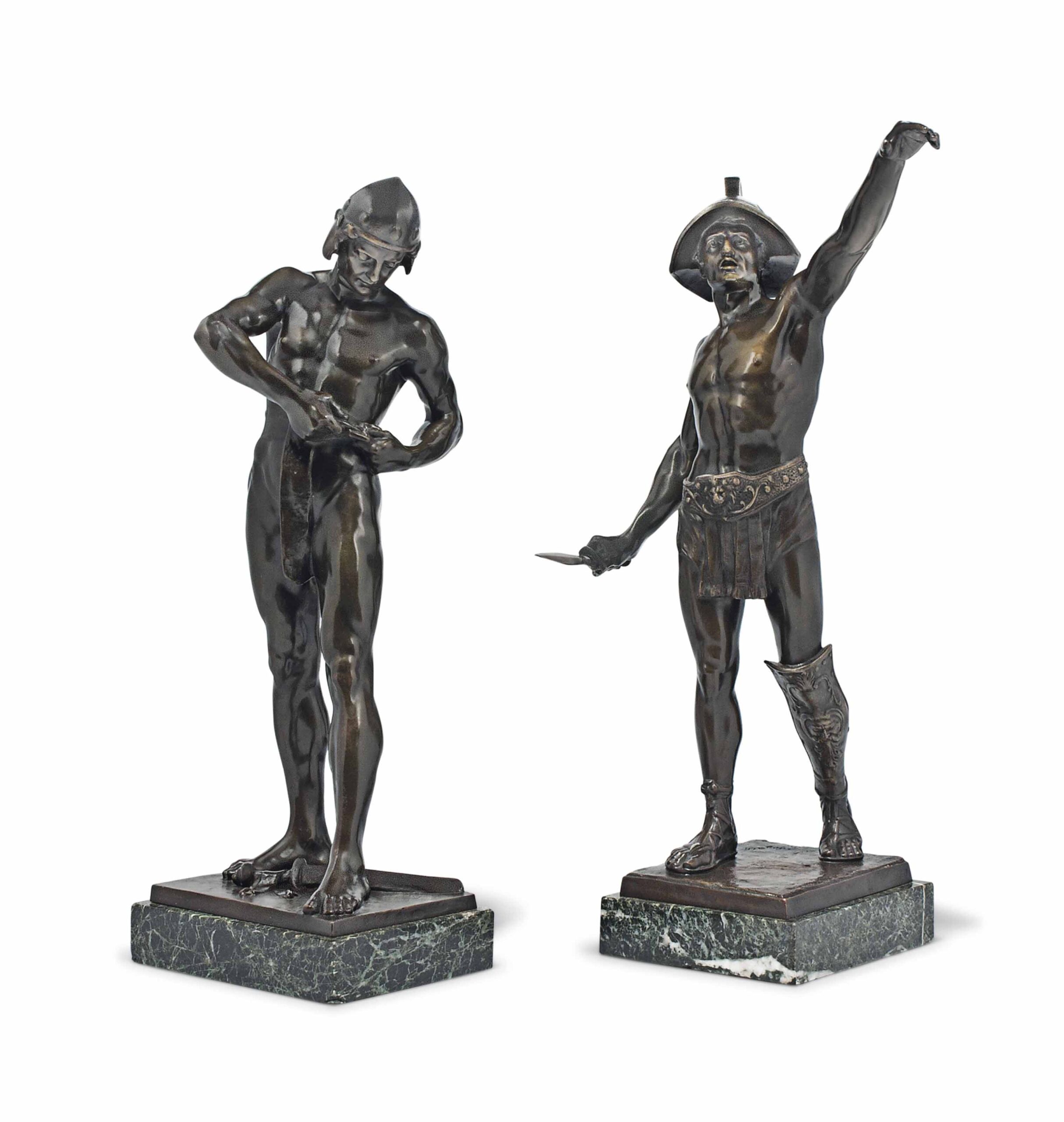 TWO GERMAN BRONZE FIGURES OF ROMAN GLADIATORS